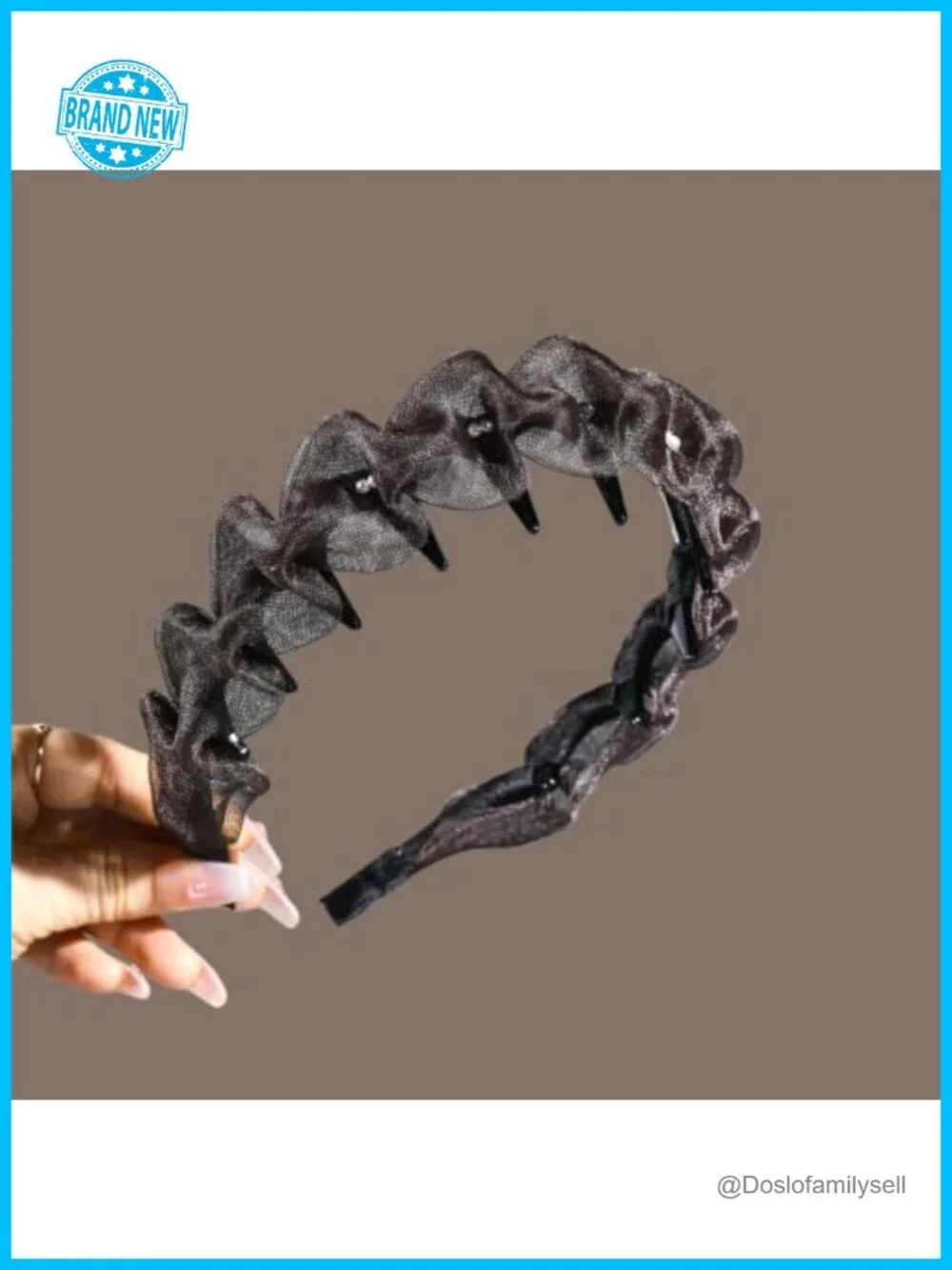 Beaded Mesh Headband with Teeth & Clips, Non-slip Hair Hoop
